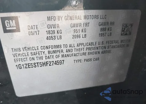 2017 Chevrolet Malibu 1Lt from USA, damaged, VIN 1G1ZE5ST5HF274597